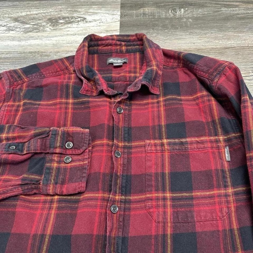 Eddie Bauer Maroon Mens XL Bristol Plaid Flannel Long Sleeve Button Up Shirt